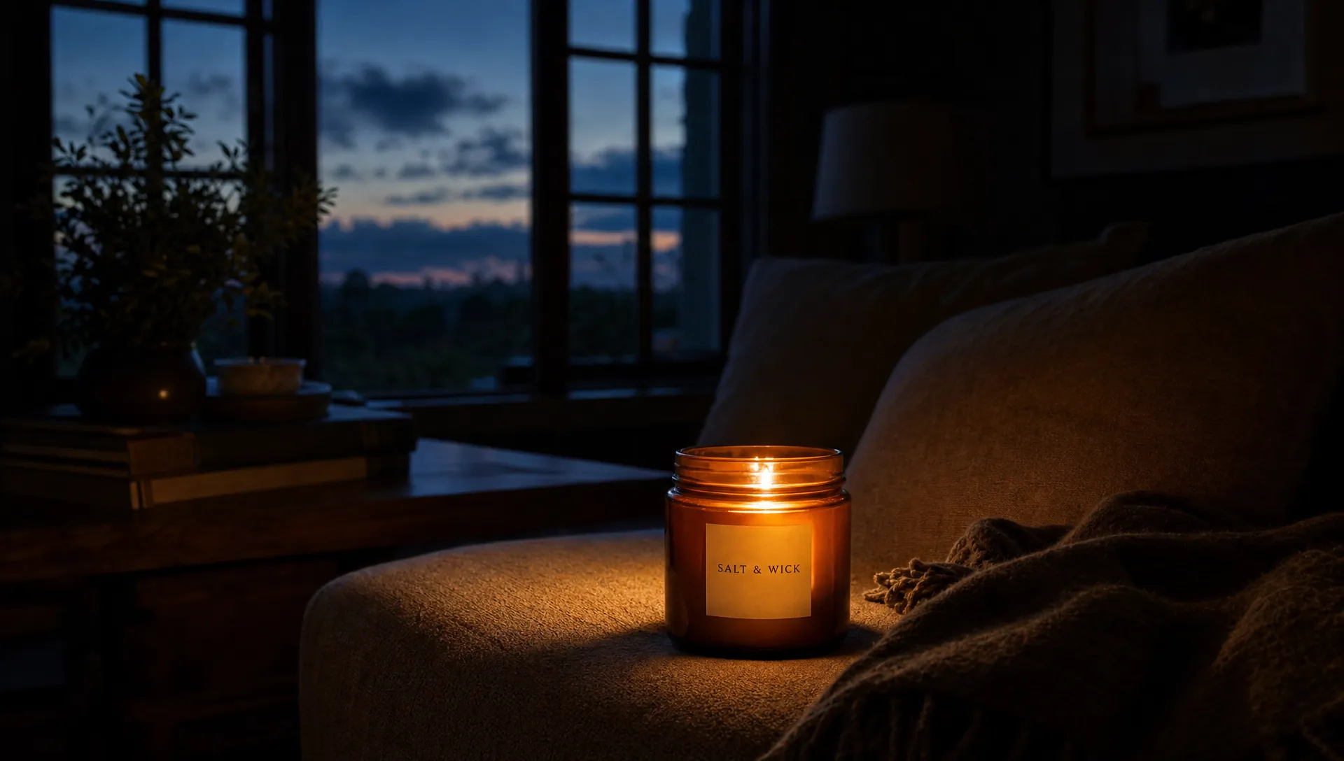 A single lit candle glowing in a dark room