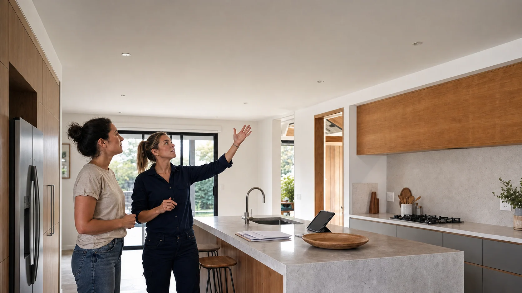 The kitchen as it is today, without pendant lights