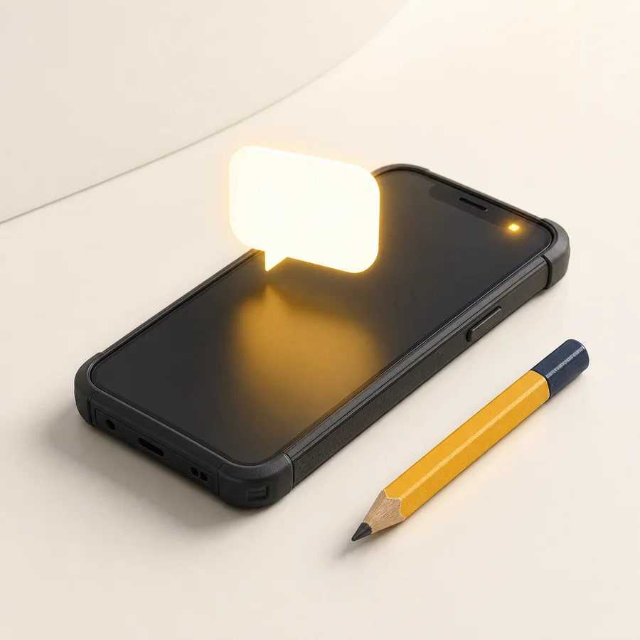 A rugged phone with a glowing new-message symbol