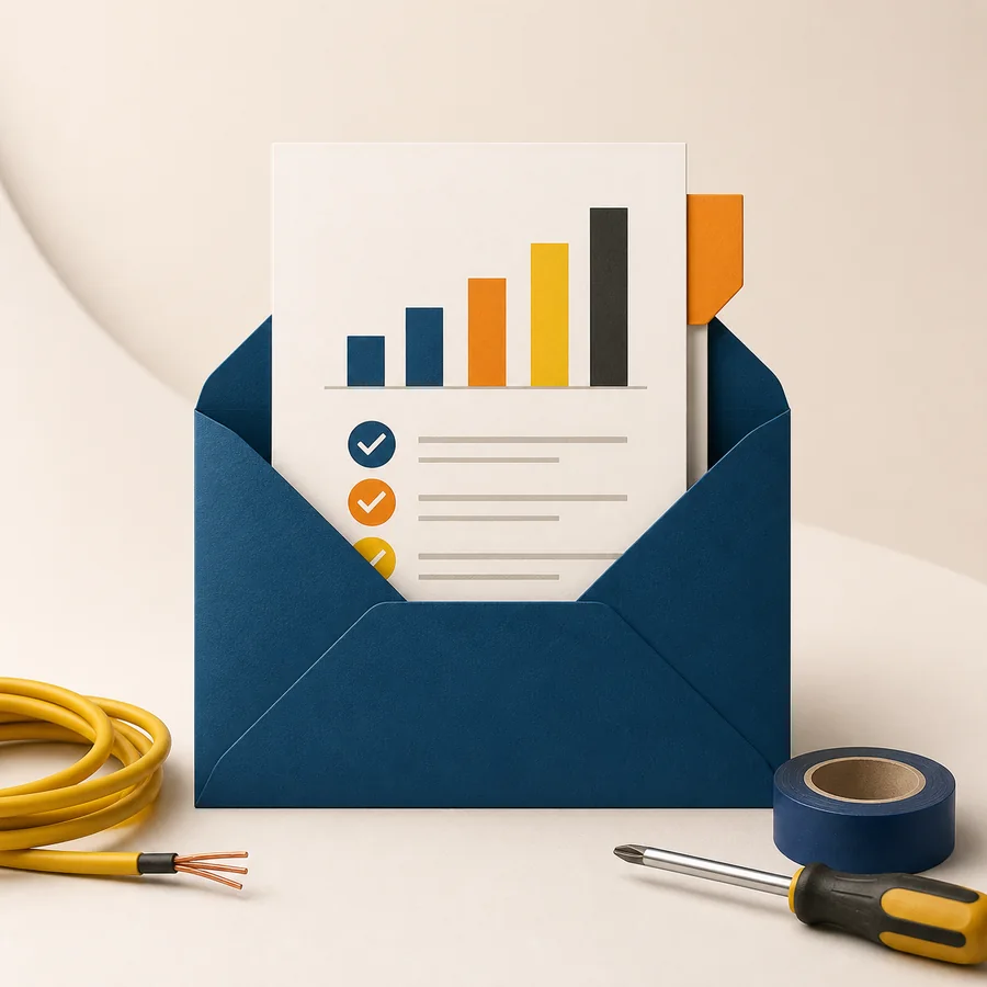 A simple business report arriving in a navy envelope